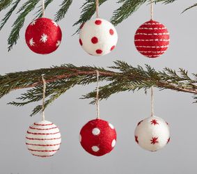 pottery barn kids Red & White Felted Wool Ball Ornaments, Set of 6