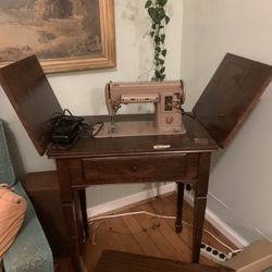 Antique Singer Sewing Machine & Table