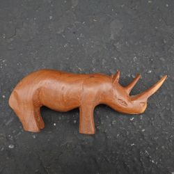 Vintage Midcentury Modern Wood Rhino Figure Decor Africa Art Nature Animals