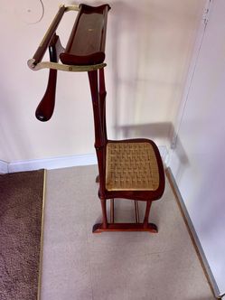 Vintage Italian Mid Century Modern SPQR Birch, Brass Clothing Valet Suit Stand Chair