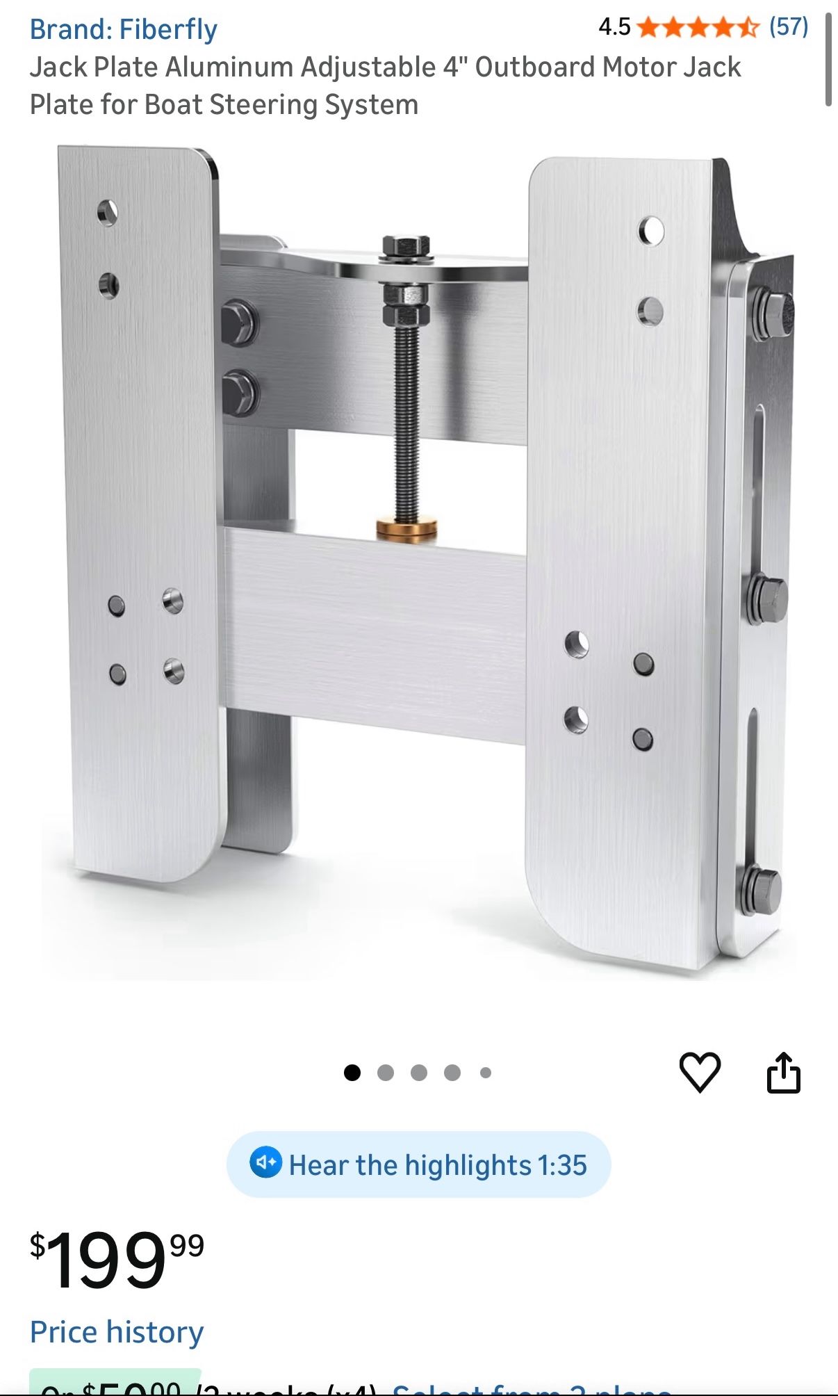 Jack Plate Manual Adjustable 4" Outboard Motor for Boat Steering System