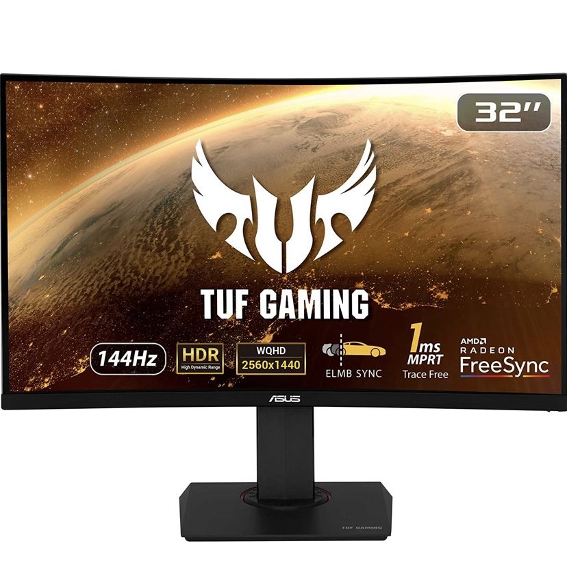 ASUS TUF Gaming 32" 2K HDR Curved Monitor (VG32VQ) - WQHD (2560 x 1440), 144Hz, 1ms, Extreme Low Motion Blur, Speaker, Adaptive-Sync, FreeSync Premium