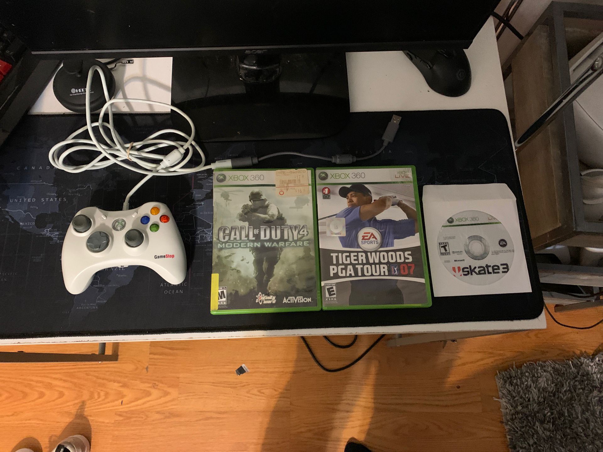 Xbox 360 Wired Controller W/ Games & Controller Adapter