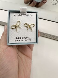 Charlotte & Lexi Gold/Silver Diamond Bow Cubic Zirconia Sterling Silver Earrings