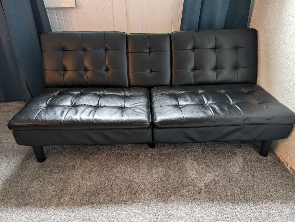Ikea Black Leather Couch / Futon Bed
