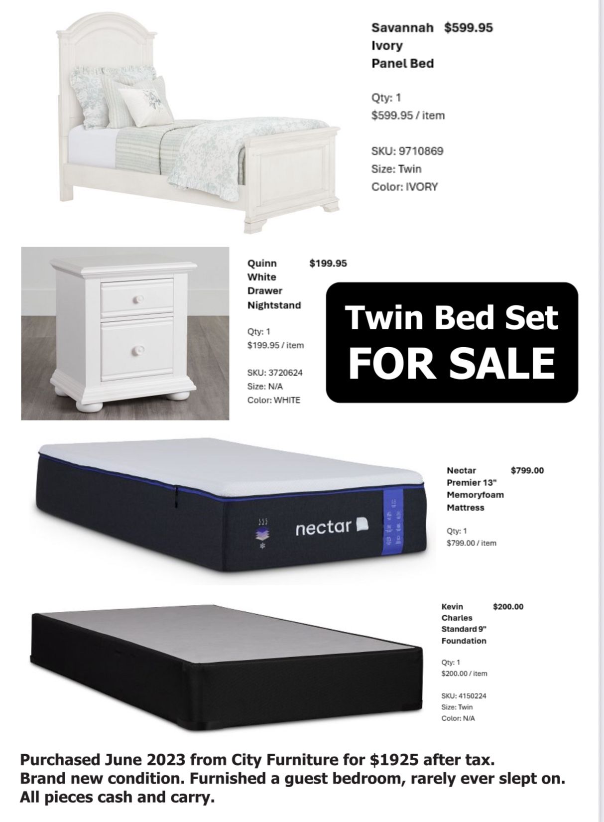 Twin Bed Set - Virtually Unused!