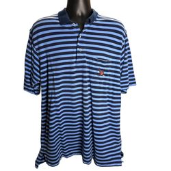 Vintage Polo Golf Ralph Lauren Men’s XXL Striped Cotton Polo Shirt Blue Crest Logo