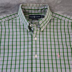 Polo Ralph Lauren Classic Fit Men's Short Sleeve Button Down Dress Shirt Size; M Color: Plaid, Green, Blue, White 