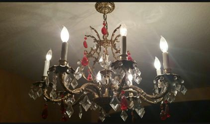 Brass Vintage Chandelier crystal/ glass 