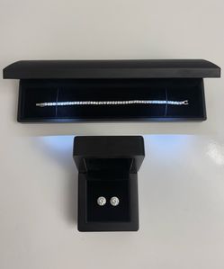 2TCW VVS Moissanite Stud Earrings & 7" Tennis Bracelet Set  Both 14K Gold Plated Perfect Gift!