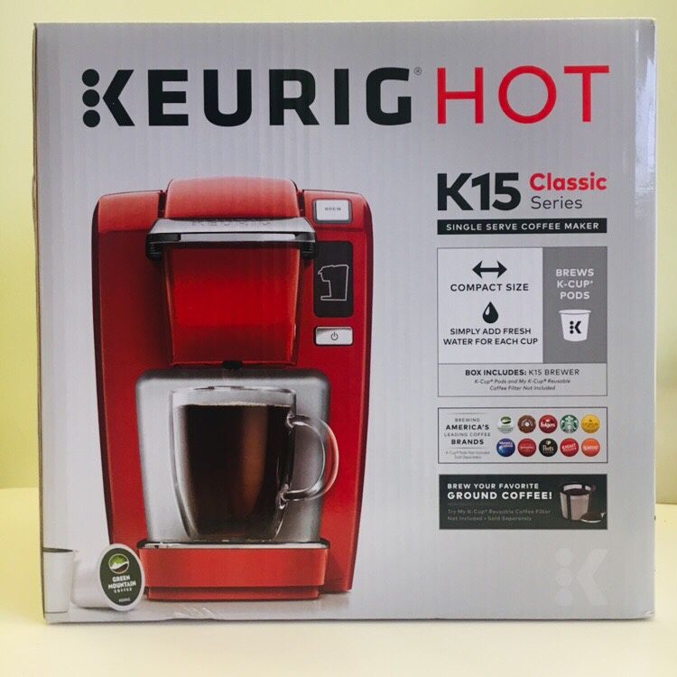 KEURIG K15 CLASSIC Pod Coffee Maker Machine Brewer RED NEW