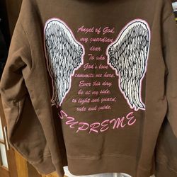 brown & pink supreme hoodie 