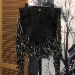 Women’s Fringed Black Denim Shorts