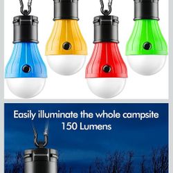 Tent Lamp 4 Packs Portable LED Tent Lights Clip Hook Hurricane Emergency Lights LED Camping Lights Bulb Camping Lanterns Camping Equipment for Camping