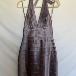BCBG Maxazria Purple Satin Tiered Halter Dress
