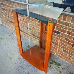 Wood And Tempered Glass Shelf Media Stand Audio Rack 