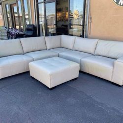 Teagan 6-piece Leather Modular Sectional Sofa Couch with Ottoman