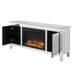 Brand New In Box Firm Price $760 Glam Mirror TV Stand With Fireplace 59” Long