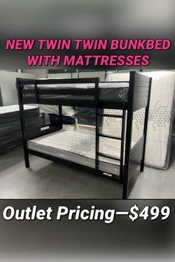 NEW TWIN TWIN BUNKBED WITH MATTRESSES