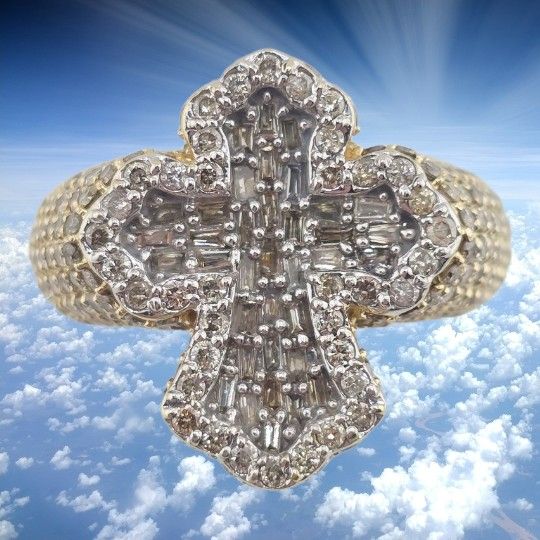 10k gold 3ctw diamond cross ring