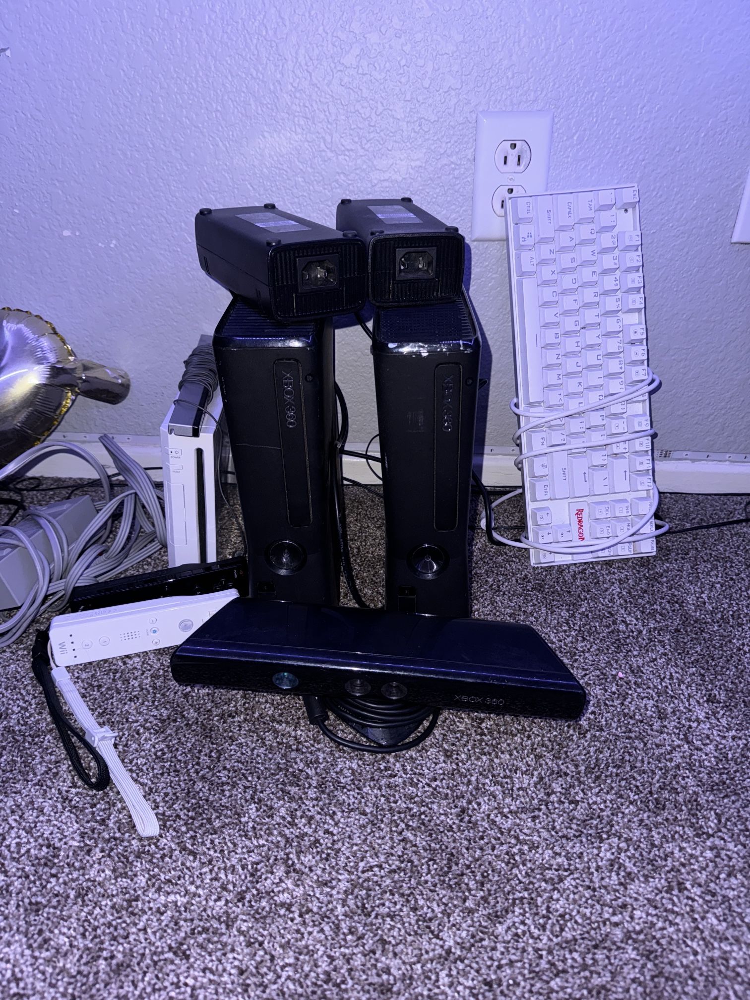 2 Xbox 360’s, Wii, and a RGB gaming keyboard