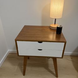 Mid-Century Modern 2-Drawer Nightstand – Wood & White