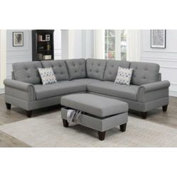 Light Gray Sectional Sofa With Ottoman 