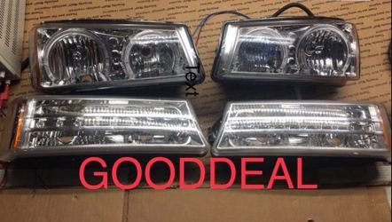#86 Fit 2003-2006 Chevy Chevrolet Silverado / Avalanche HeadLight Chrome LED Halo Headlight Set Lights Lamp