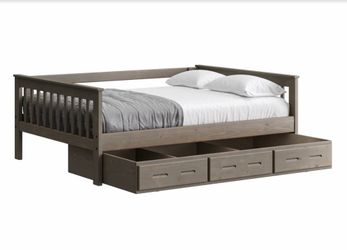 Crate Designs Solid Wood Full Bed + Storage Drawer, Made in Canada (Storm Gray)