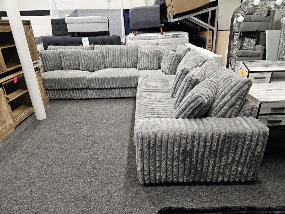XL Sectional Corduroy Fabric Grey 9 Pillows 129 X 129 $1699