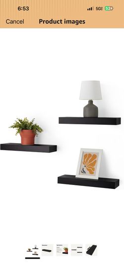 Amazon Basics Wood Floating Wall Shelves, 3-Pack, Black, 15.8" x 5" x 1.8"