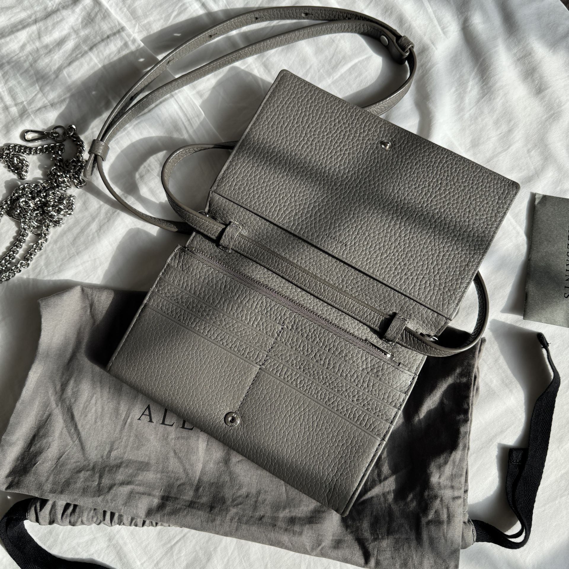 Allsaints Women's Leather Crossbody Wallet Dark Gray (Used)