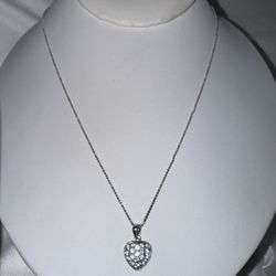 Beautiful Vintage Sterling Signed Moissanite Heart on Chain  
