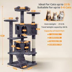 #R2 54in Cat Tree Tower, 2 Caves, Kitten-Ear Perch & Scratching $30