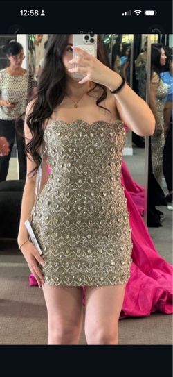 Crystal beaded strapless cocktail mini dress