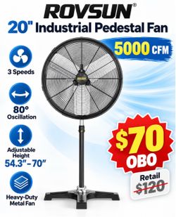 ROVSUN 20” Industrial Pedestal Fan – 5000 CFM – $70 OBO