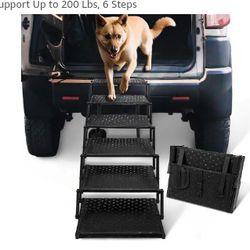 Dog Stairs for Car – Foldable Dog Ramps for Large Dogs with Non Slip Surface, Portable Dog Steps for Cars and SUV, Truck, Support Up to 200 Lbs, 6 Ste