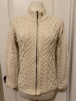 I is Crafts ivory zip up front 100% wool chunky sweater - size M