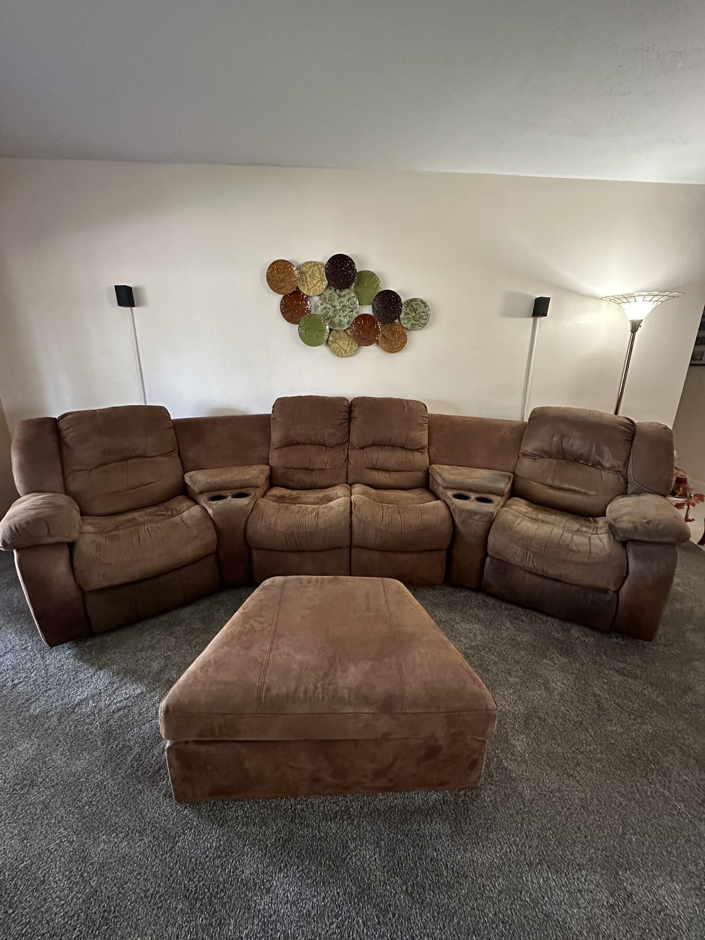 El Dorado Large Brown Microfiber Sectional Sofa Couch With Recliner Seats