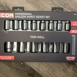 Icon 14pc 1/2 Thin Wall Shallow Socket Set (metric) 