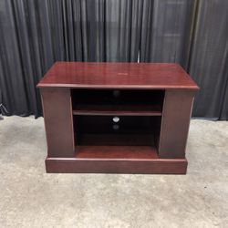 Dark Cherry Wood TV Stand with Open Shelves
