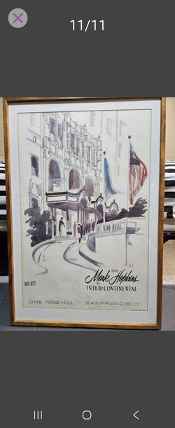 Mark Hopkins Hotel Art in Premium Koa Wood Frame by Noal Betts 1980s Hand-signed by the artist 37"1/4×25"1/4