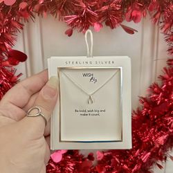 Brand New Lovely Lucky Wishbone Charm Sterling Silver Pendant Necklace