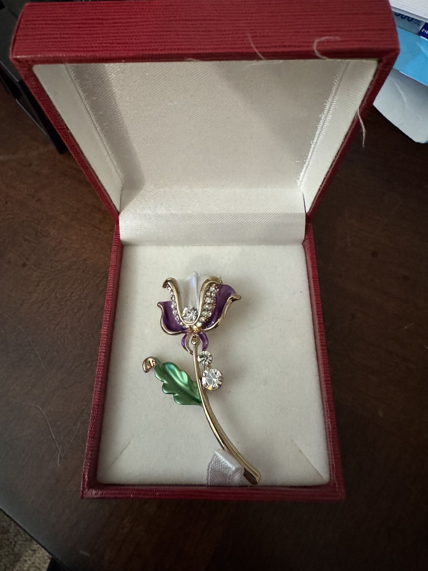Elegant Enamel Flower Brooch with Crystals from China
