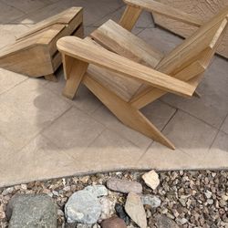 Crate & Barrel Modern Teak Adirondack Chair/Ottoman Set
