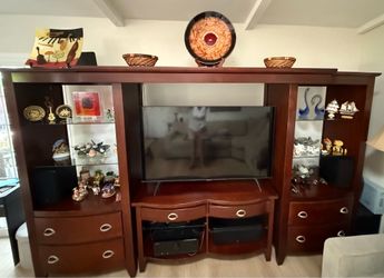 Entertainment center, solid wood, beautiful, with accent lights