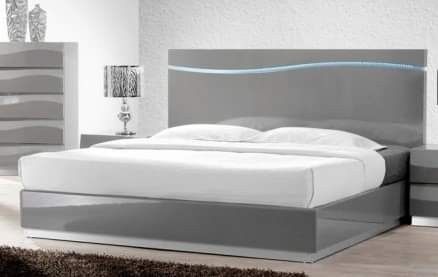 MODERN GREEY LACQUER SILVER BASE QUEEN / EASTERN OR CAL KING SIZE PLATFORM STYLE BED FRAME LED LIGHT - CAMA