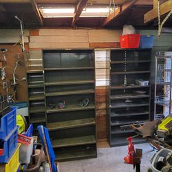 3 industrial steel shelving units with adjustable shelves