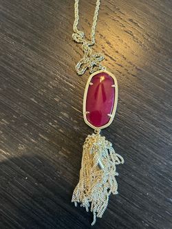 Kendra Scott gold and burgundy long necklace with tassel