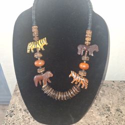Vintage Carved Wooden Animal Necklace